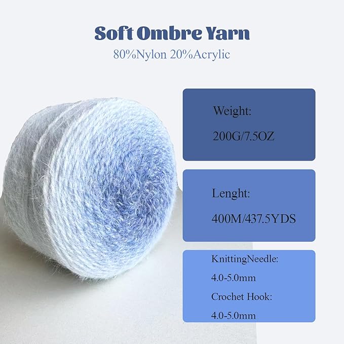 MSD&FT Ombre Yarn, 80% Acrylic 20% Nylon Blend, Pink Gradient, 4-Pack (Granada Sky)