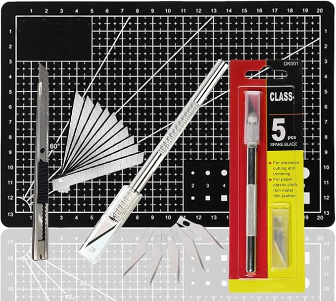 Self Healing Cutting Mat A5 Size with Art Craft Cutter Knives,Black