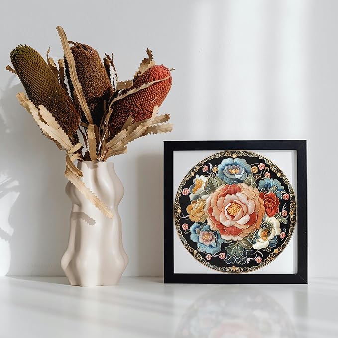 FONNUY Floral Embroidery Kit, Cross Stitch Kits for Beginners, Handmade Crafts with Printed Patterns for Beginner Adults, Easy to Follow Color Thread Needlework, 8'' Hoop (Vibrant Flowers)