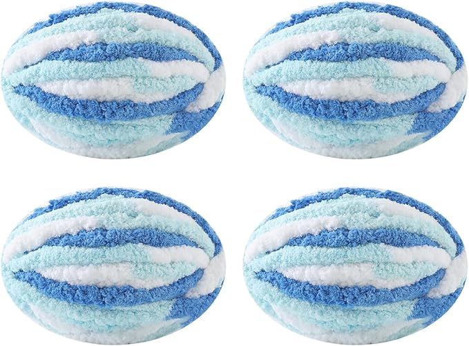 Chunky Yarn for Hand Knitting, No7 Thick Yarn, 250Grams 32Yards, Pack of 4, Perfect for Knitters and Crafters (Fresh Blue)