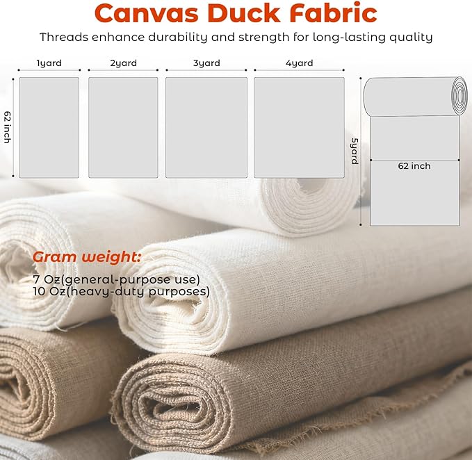 Natural Cotton Duck Canvas Fabric, 60 inches Wide, Heavyweight, for Arts and Crafts (Natural 10oz, 3 Yard)