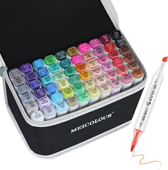 Brush Tip Alcohol Markers for Adults Artists, 60 Animation Color Dual Tips Art Mark Pen Set, Permanent Drawing Professional Marker Christmas