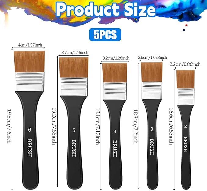 Giantree 5Pcs Flat Paint Brushes for Acrylic Painting, Oil Art Paint Brushes Set, Craft Paint Brushes for Applying Gesso, Acrylic Paint, Oil Paint, Watercolor