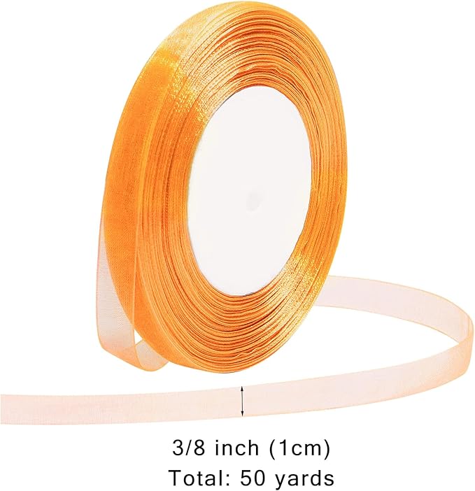 Orange Ribbon for Gift Wrapping 3/8 inch Sheer Organza Ribbon for Flower Bouquet Tulle Chiffon Ribbons for Wedding Invitations Christmas Halloween Decorations Crafts 50 Yards