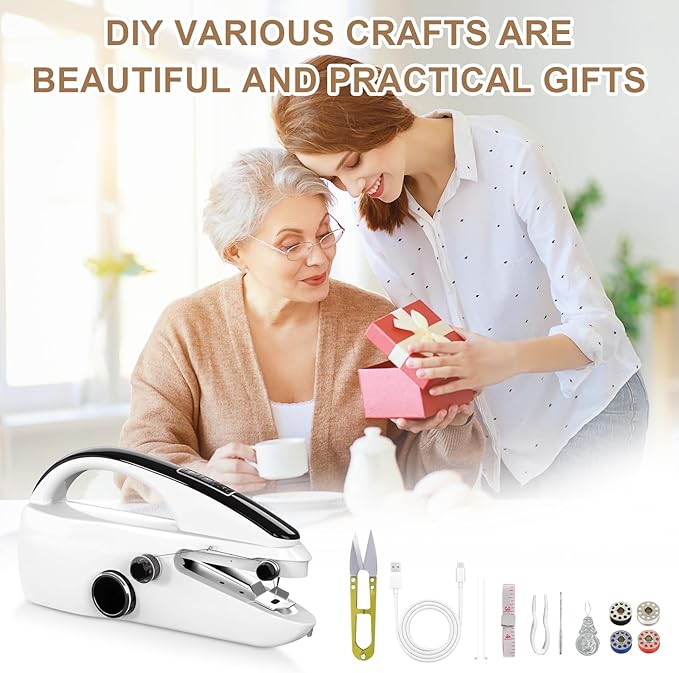 Handheld Sewing Machine, Portable Hand Sewing Machine with Sewing Kit, Dual Speeds, Easy to Use for Adults and Beginners, Ideal for Sewing Clothes, Fabrics and DIY