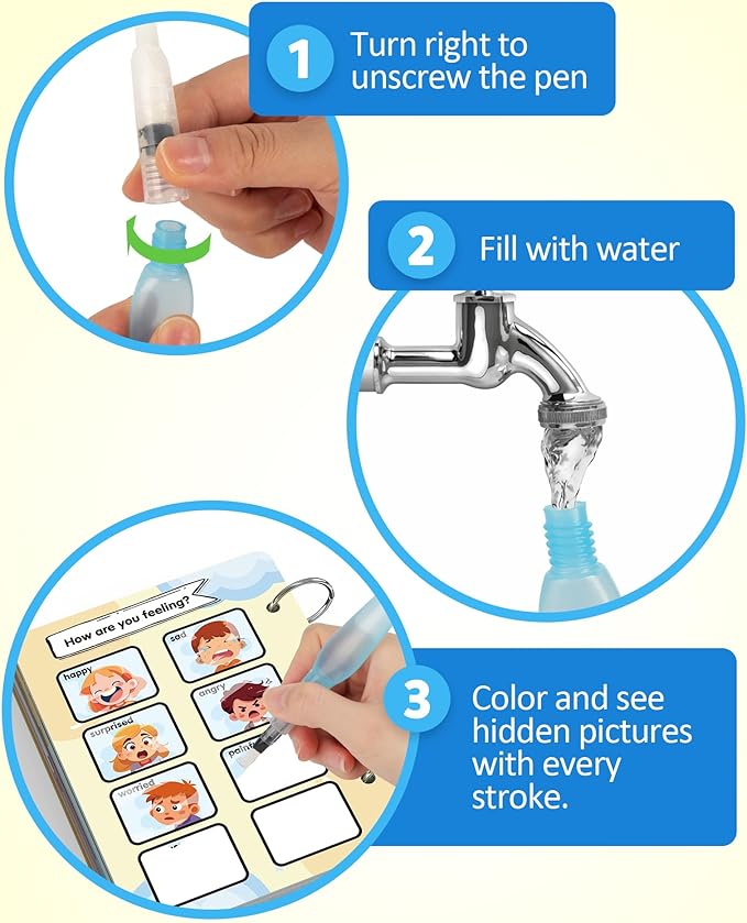 Coogam Water Painting Color Book - 12 Double Sided Water Color Book, Aqua Doodle Drawing for Kids Age 3-8 Year Old, Educational Learning Gifts for Birthday Christmas