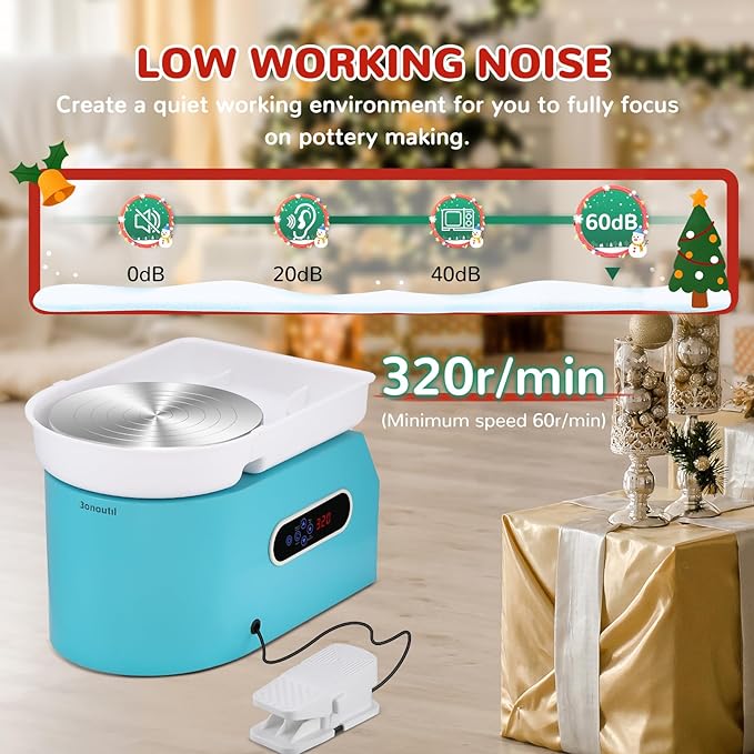 Bonoutil Pottery Wheel 11" Electric Ceramic Forming Machine LCD & Foot Pedal Control 20lbs Capacity Clay Art Sculpting Tools Kit at Home Pottery Wheels for Adults Beginners
