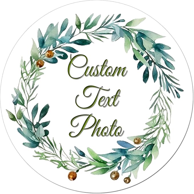 Custom Round Flower Wreath Sticker Labels - Personalized Customized Stickers for Birthday Baby and Labels Product Boxes Wedding Shower Label
