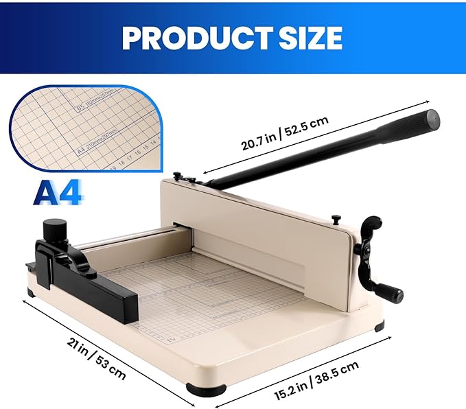 Professional Paper Cutter, 12" Guillotine Paper Cutter, 400 Sheet Capacity, Industrial A4 Paper Trimmer for Cardstock and Crafts (A4)