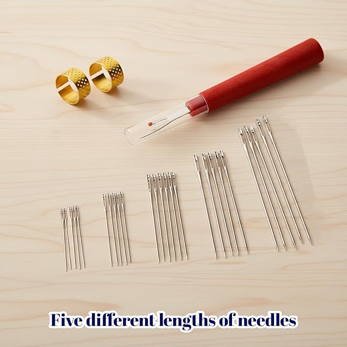 34 PCS Steel Needles for Hand Sewing Kit, Stainless Steel Sewing Needles Kit with Big Eye Design, Professional Handmade Quilting and Craft Needles for DIY Sewing Projects