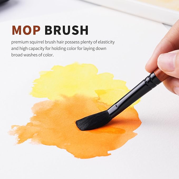 Fuumuui Travel Watercolor Brushes, 5Pcs Professional Plein Air Elegant Natural Squirrel Hair Travel Paint Brush Set with Sable Extended Needle Point Perfect for Watercolor Gouache Ink Painting