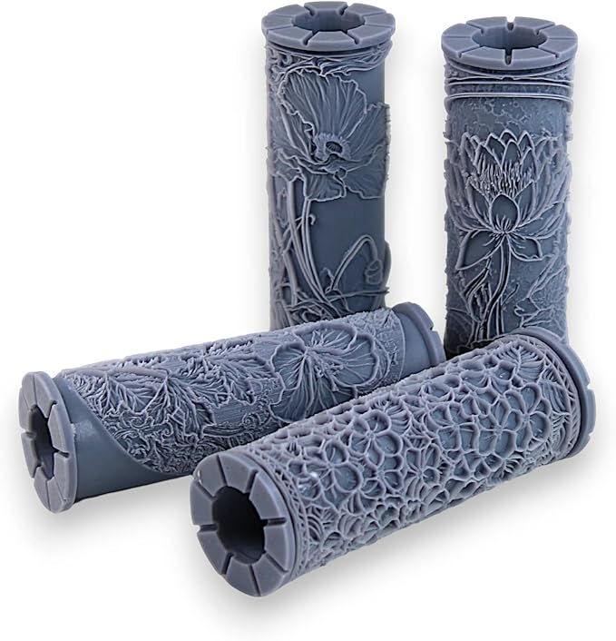 Cottage Blooms 4-Pack Clay Texture Rollers (4") - Flower Set #02 - Embossing Pattern Rollers for Polymer & Ceramic Clay, Pottery & Crafts