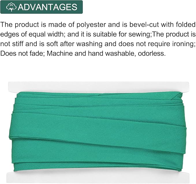 MECCANIXITY 1 Inch Double Fold Bias Tape Continuous Bulk Cotton Bias Tape for Sewing Seaming Quilting Hemming Binding Crafts (Dark Green 12 Yards)