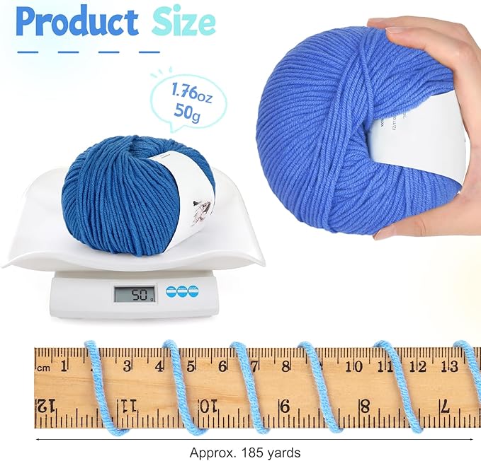 Katech 20 Skeins Cotton Yarn for Crocheting-55% Cotton 45% Acrylic-4 Medium (Worsted)-Super Soft Milk Cotton Yarn-Great Crochet and Knitting Starter Kit for Colorful Craft（Color F）