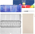 PEVART Empty Watercolor Paint Palette,Metal Box Mixing Palette Case with 37 Water Color Half Pans and Fold-Out Palette Tin Paint Tray Travel Watercolor Set,Acrylic,Gouache, Oil Painting