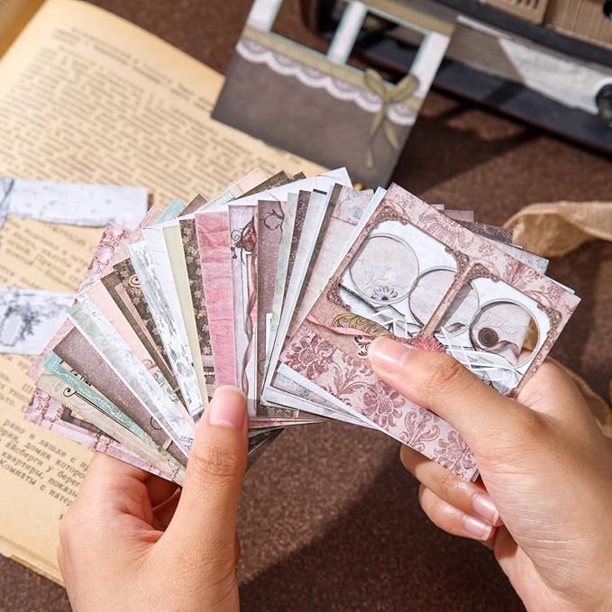 60 PCS Vintage Photo Frame Hard Card Scrapbook Stickers, Aesthetic Decorative Window Frame Sticker for Scrapbooking Supplies Junk Journal Handmade DIY Craft Decoration, Journaling Collage
