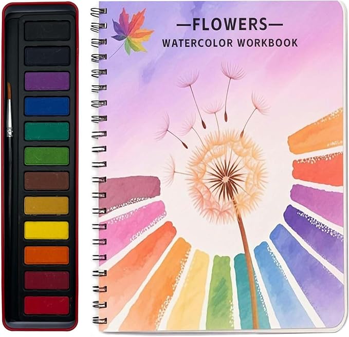 Watercolor Workbooks, Beginner Watercolor Painting Kit – 12 Colors Paint Set with Brush – Perfect for Gifting to Spark Creativity & Joy for Adults （Bouquet）
