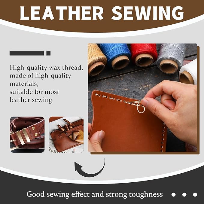 Jupean Waxed Thread, 150m /164Yards Red Leather Sewing Thread, Hand Stitching Threads for Hand Sewing, Bookbinding, and Beginners Leather Craft DIY