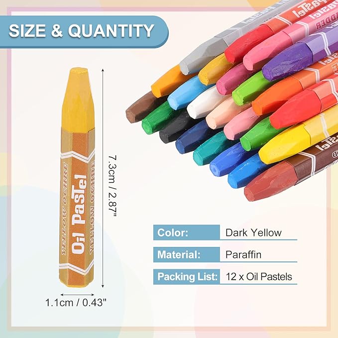 PATIKIL Dark Yellow Oil Pastels, 12Pcs Soft Oil Crayons Vibrant and Creamy Pastels Stick Art Supplies for Art Painting Drawing Blending Graffiti for Artists Beginners