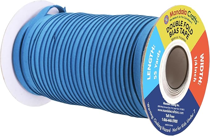 Mandala Crafts 55 Yards 1/4 Inch Steel Blue Double Fold Bias Tape for Sewing - Bias Binding Tape for Quilting Binding, Hemming, Seam, and Fabric Piping