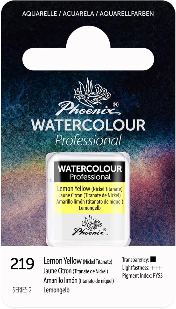 PHOENIX Professional Watercolor Paint - Single Watercolor Half Pan - Lemon Yellow(Nickel Titanate) 219