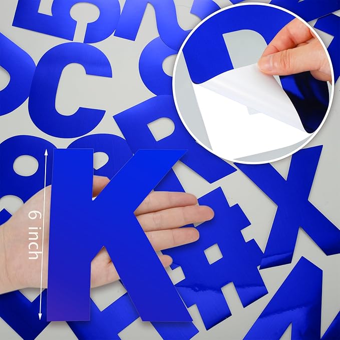 184 Pcs Large Vinyl Letter Sticker 6" Big Alphabet Number and Symbol Sticker Self Adhesive Removable Letter Decal for Christmas Bulletin Board Classroom Decor Poster Window Door Mailbox(Blue)