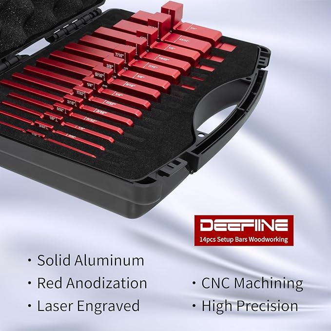 Router Table Setup Blocks Woodworking,14pcs Aluminum Precision Setup Bars Height Gauge Kit for Router Table Saw Accessories with Storage Case.