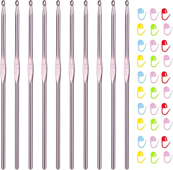 Aeelike 10pcs Size E / 3.5mm Crochet Hooks,Aluminum Crochet Needles and 30pcs Stitch Markers for Beginner and Advanced, Crocheter Hook Set for Learning How to Crochet