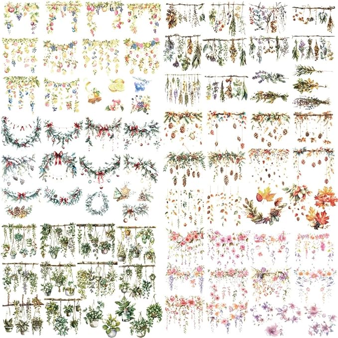 180pcs Colorful Floral Stickers Wildflower Plant Aesthetic Sticker Scrapbook Journaling Supplies, PET Transparent Vintage Stickers, DIY Crafts Decorative Decals for Journaling Photocard Gift Wrapping