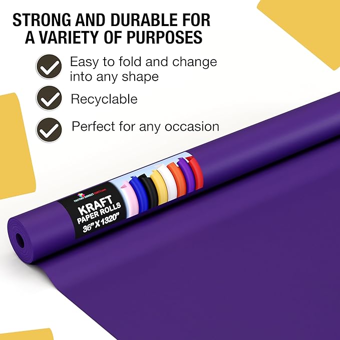 Crown Display Purple Kraft Paper Roll 36" X 1320" (110' Ft) - Colored Wrapping Paper Perfect for Shipping, Packing, and Craft Supplies