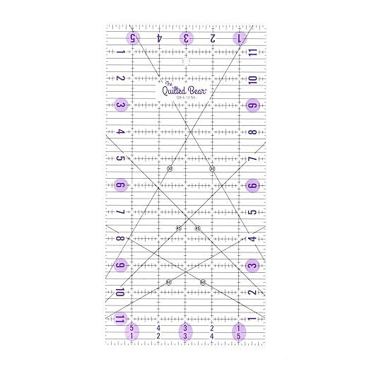 The Quilted Bear Quilting Rulers - Transparent Acrylic Non Slip Quilting, Patchwork & Sewing Ruler with Clear Black Lines & 30, 45 & 60 Degree Angles for Perfect Accuracy & Precision (6" x 12")