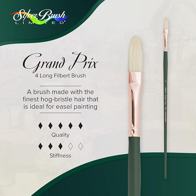 Silver Brush Limited 1032-4 Grand Prix Long Filbert Paintbrush for Oil Painting, Size 4, Long Handle