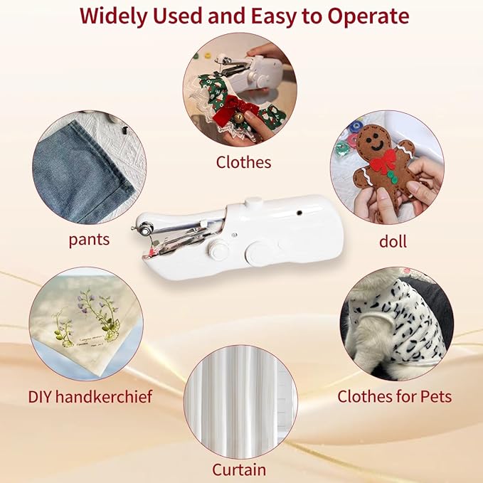 Handheld Sewing Machine for Beginers, 8 Pieces New Year's Fabric,Dual Power Supply Sewing Tool,Mini Sewing Machine Perfect for Home Travel Cloth Repair,2026 New Year DIY Gifts