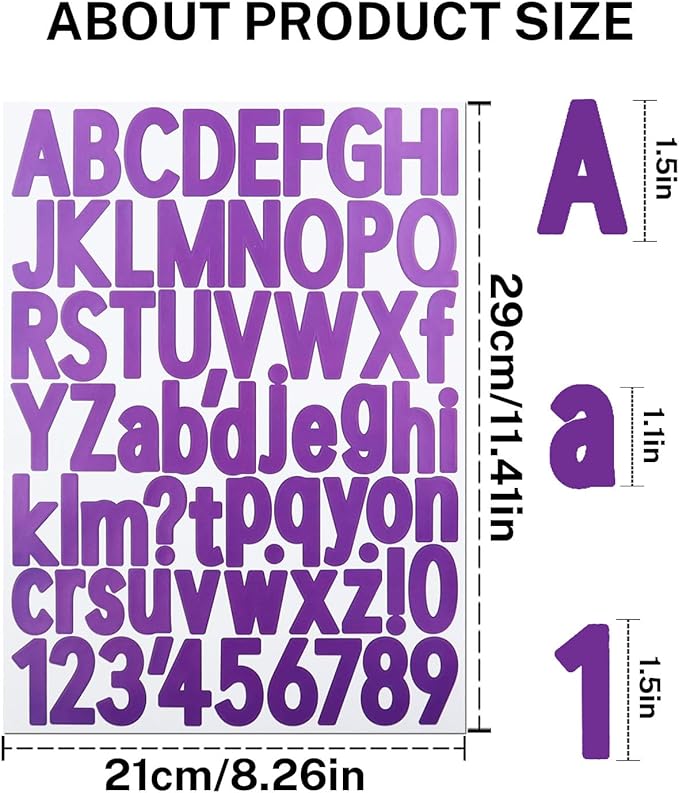 1 1/2 Inch Letter Stickers, 544 Pieces Alphabet Number Symbol Stickers for Scrapbooking, Sign, Water Bottle, Self-Adhesive Vinyl Letter Sticker Decals for Arts&Crafts - 8 Sheets Purple