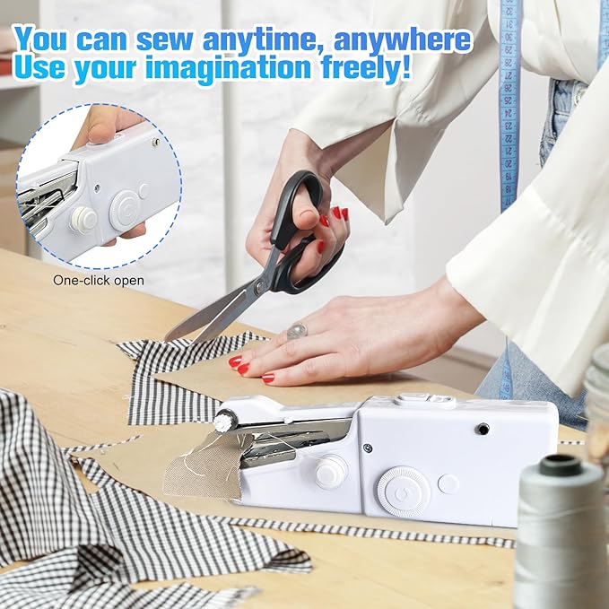 Handheld Sewing Machine - Portable Mini Sewing Machine with Accessories Kit for Beginners DIY (off-white)