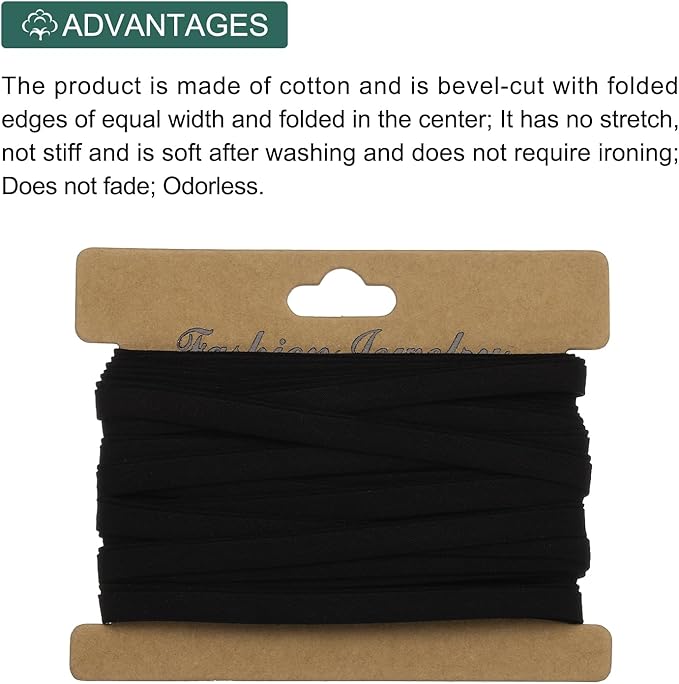 MECCANIXITY 1/4 Inch Double Fold Bias Tape Cotton Continuous Bulk Bias Tape for Sewing,Seaming Quilting Hemming Binding Crafts (Gray Black 6 Yards)