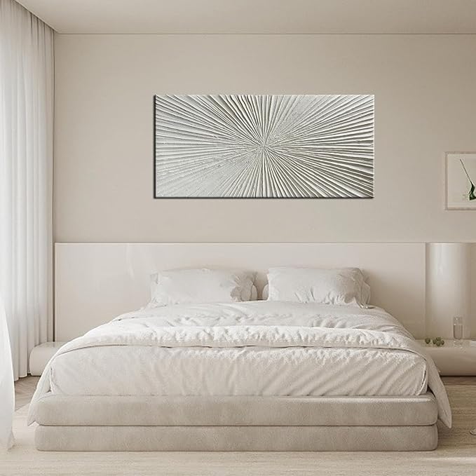 YaSheng Art - White Thick Texture Abstract Wall Art Oil Painting Hand-Painted Minimalist modern Art Paintings Home Living room Room Dining Room Bedroom Wall Decorative Art Oil Painting 24x48inch
