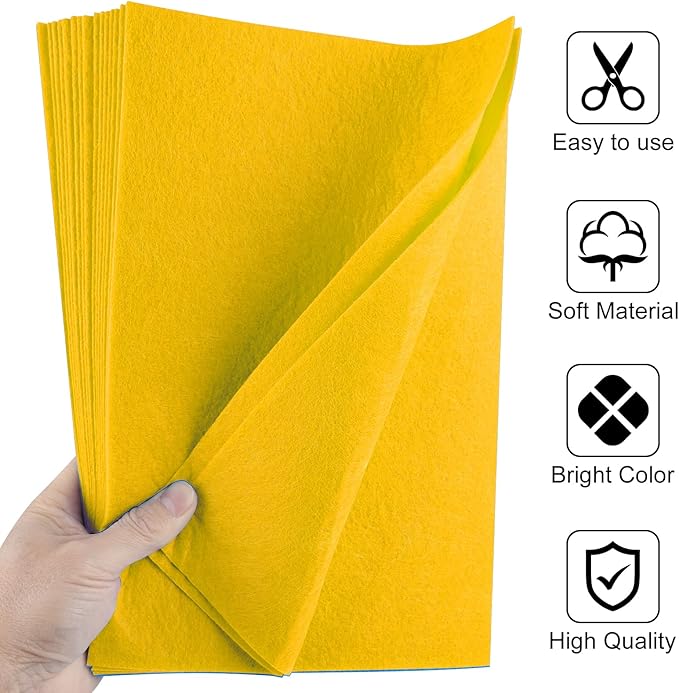 40 Pcs Yellow Soft Felt Fabric Sheet 8" x 12" Assorted Color Felt Fabric Sheets for Crafts DIY Handcraft Sewing Squares Patchwork Nonwoven