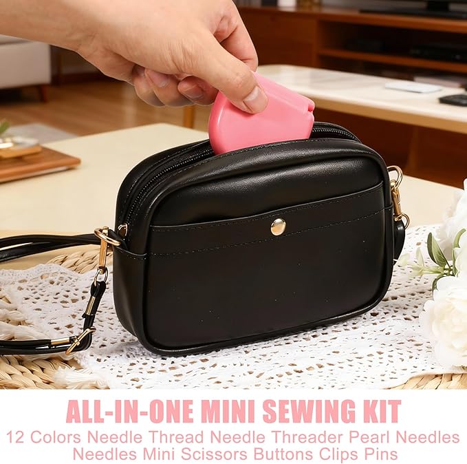 Oqqlin 30 Pcs Mini Travel Sewing Kit, Portable Small Sewing Kit Emergency Sew Repair Kits with Threads, Scissors, Needles, Needle Threader, Buttons for Beginner, Adults, Traveler for Hotel, Shop