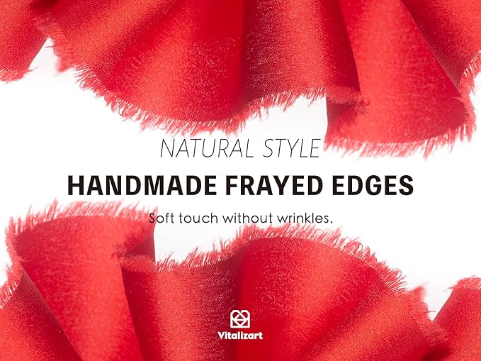 Vitalizart Red Silk Satin Ribbon 1-1/2 inch x 15 Yard Christmas Ribbon Handmade Frayed Ribbons for Gift Wrapping Baby Shower Wedding Bridal Bouquets Holiday Decor