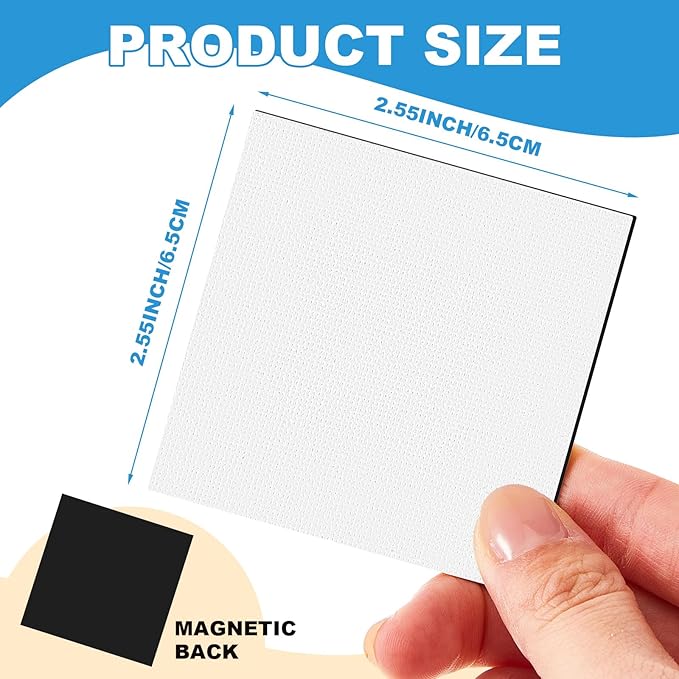 Geyoga 48 Pcs Mini Magnetic Canvases for Painting Square Canvas 2.56 x 2.56 Inches Mini Magnet Tiles Paint Stretched Cotton Art Panels Blank White Canvas Boards for Fridge Oil Watercolor Art and Craft