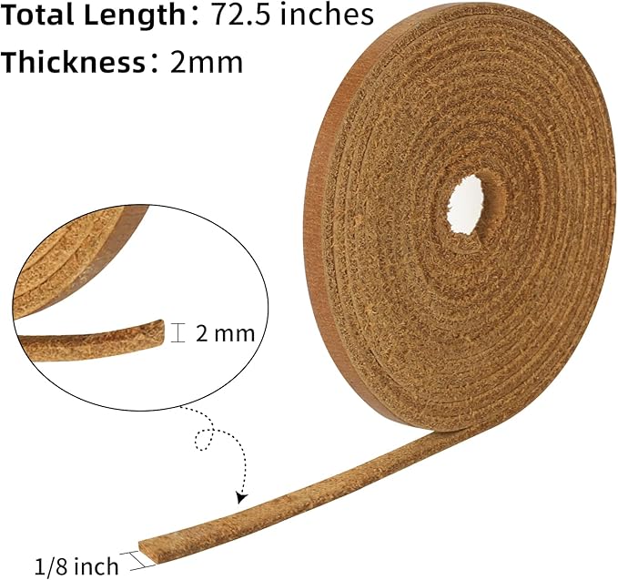 Ringsun 1/8 Inch Wide Flat Leather Strips for Crafts, Leather Shoe Laces Boot Laces Full Grain Leather Straps Cord String for Crafts (2mm Thick 72.5 Inches Long Bourbon Brown)
