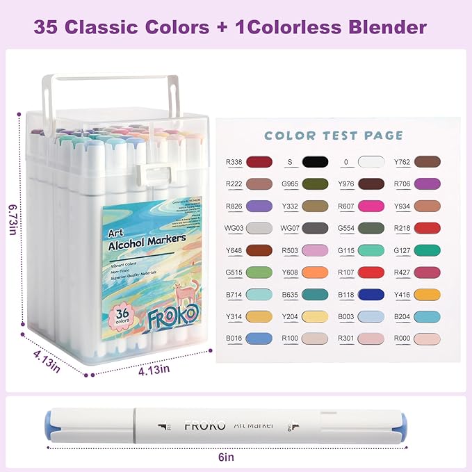 FROKO Alcohol Markers, 36 Colors Dual Tip Art Markers with Carrying Case, Drawing Marker, Coloring Marker for Sketching Adult Coloring
