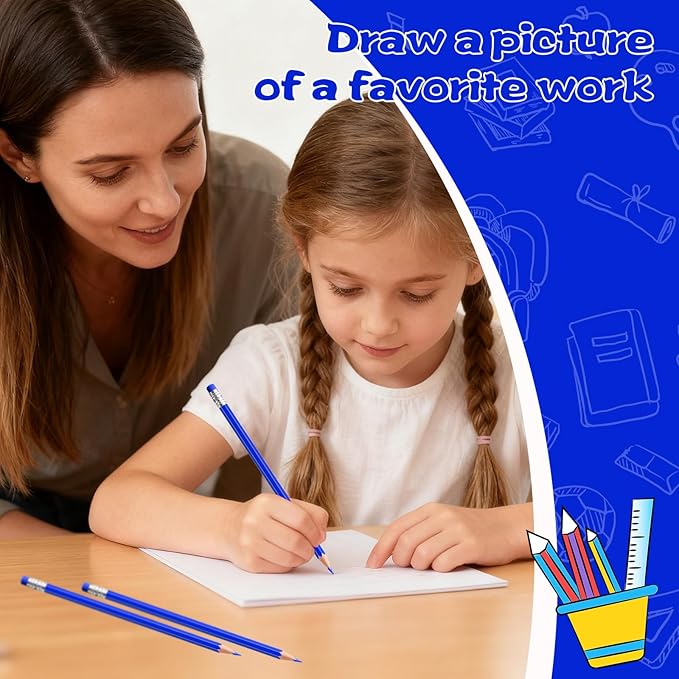 48 PCS Blue Checking Pencils Erasable Colored Pencils with Eraser Pre-Sharpened 2 HB for Checking, Grading, Tests & Office/School Supplies (Blue)