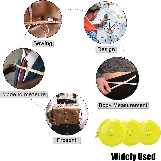 DiCUNO 60-Inch 1.5 Meter Soft and Retractable Tape Body Tailor Sewing Craft Cloth Dieting Measuring Tape (3 Pcs of Yellow with Soft Tape)