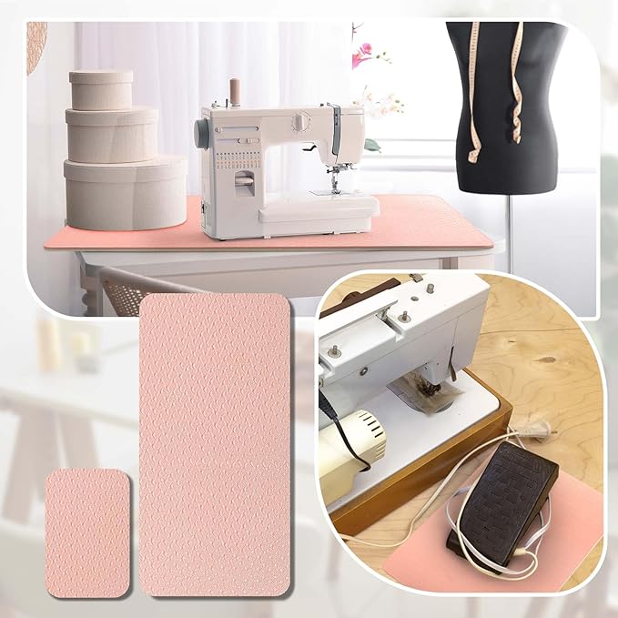 2 Pcs Sewing Machine Muffling Mat Pedal Sewing Mat Reduce Vibrations Noise No Slip Machine Accessories for Quilting(17'' X 36'' and 9'' X 14'',Pink)