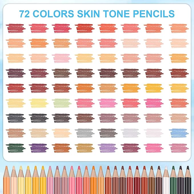 LBW 72 Skin Tone Colored Pencils for Adult Coloring Pencils, Oil Based Soft Core Professional Color Pencils Set for Artists Beginners Drawing Coloring Sketching Blending