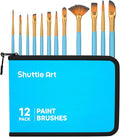Shuttle Art 12 PCS Paint Brush Set with Case, Assorted Shapes & Sizes for Acrylic, Watercolor, Oil, and Gouache, Perfect Artist Brushes for Kids, Beginners, and Professionals, Ideal for Home or Travel