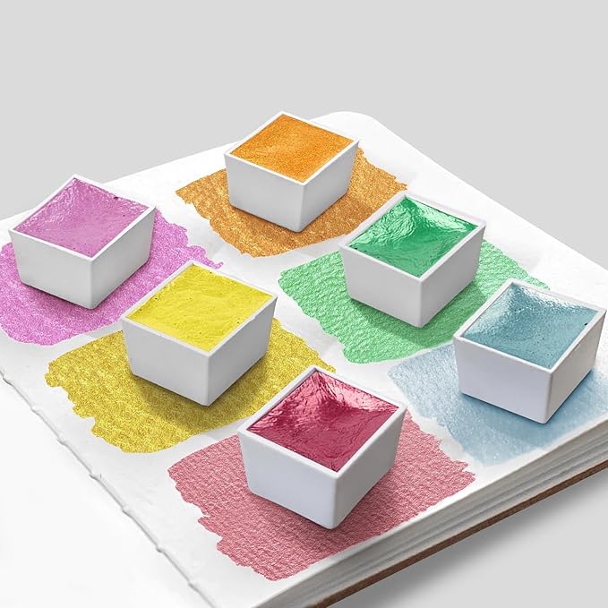 Handmade Watercolors Paint Set, 6 Shimmer Metallic Half Pans Solid Watercolor Paints,Mini Portable Travel Tin Box Glitter Sparkle Pearlescent Watercolour for Artists, Hobbyist.Morandi