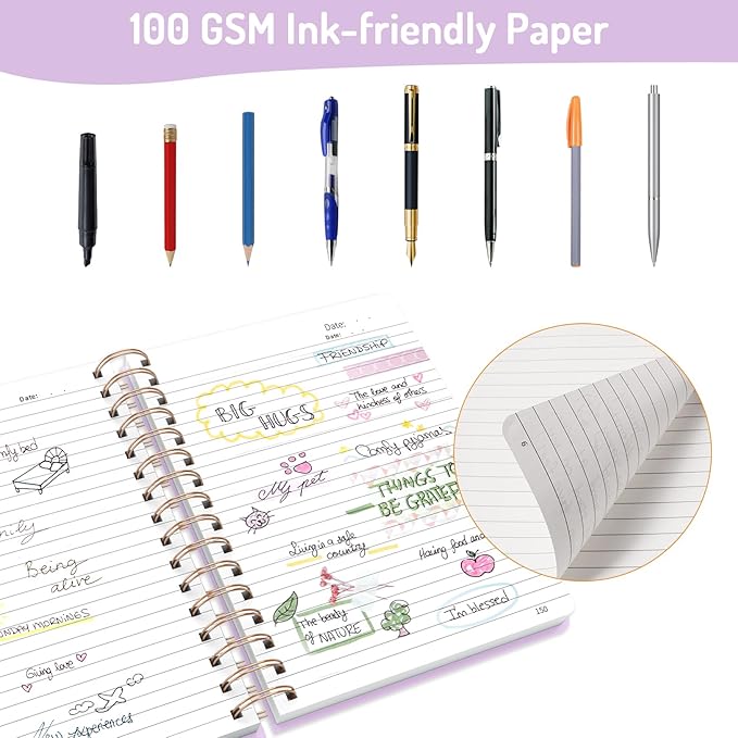 Forvencer A4 Lined Spiral Journal Notebook with 300 Numbered Pages, 11" X 8.5" Thick Journals for Writing with 100GSM Paper, Hardcover Notebooks with Contents for Work, School, Purple